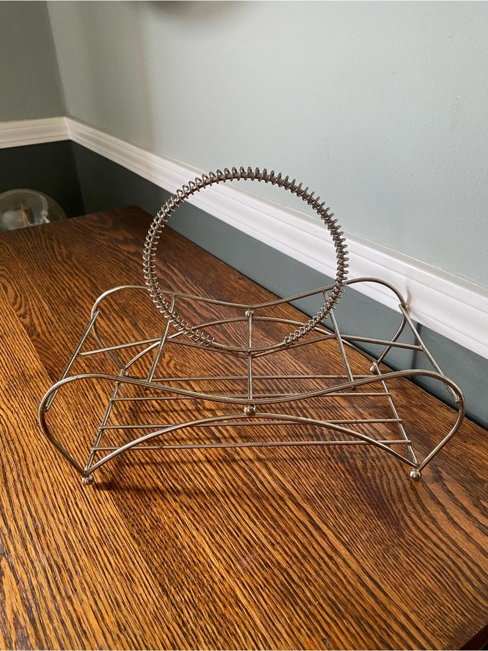 Vintage MCM Mid Century Round Handle Caddy Silver Metal
